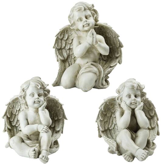 11" Gray Sitting Cherub Angel Decorative Outdoor Garden Statues